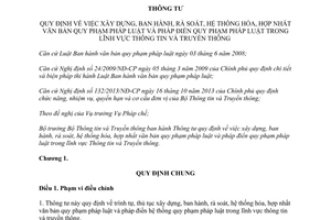 Thông tư 27/2013/TT-BTTTT xây dựng ban hành rà soát hệ thống hóa hợp nhất văn bản quy phạm