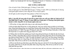 Quyết định 2621/QĐ-TTg năm 2013 sửa đổi mức hỗ trợ phát triển sản xuất theo NQ30a