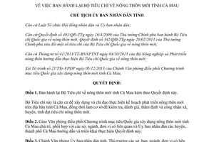 Quyết định 2025/QĐ-UBND bộ tiêu chí về nông thôn mới Cà Mau 2016