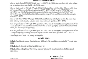 Quyết định 3198/QĐ-BTP năm 2013 Kế hoạch Cải cách hành chính Bộ Tư pháp năm 2014