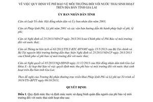 Quyết định 57/2013/QĐ-UBND phí bảo vệ môi trường nước thải sinh hoạt Gia Lai