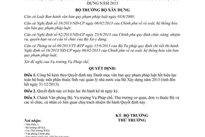 Quyết định 1356/QĐ-BXD năm 2013 công bố Danh mục văn bản hết hiệu lực toàn bộ hoặc một phần Bộ Xây dựng