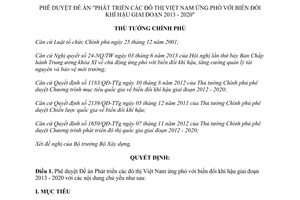 Quyết định 2623/QĐ-TTg năm 2013 phát triển đô thị Việt Nam ứng phó biến đổi khí hậu 2013 2020