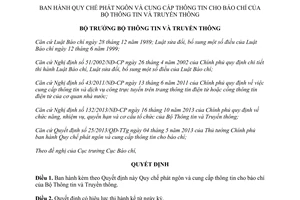 Quyết định 1993/QĐ-BTTTT năm 2013 cung cấp thông tin cho báo chí Bộ Thông tin truyền thông