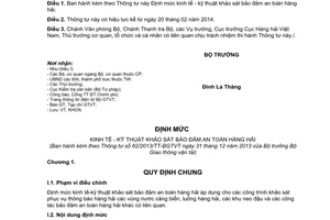 Thông tư 62/2013/TT-BGTVT Định mức kinh tế kỹ thuật khảo sát an toàn hàng hải