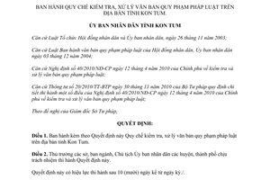 Quyết định 56/2013/QĐ-UBND Quy chế kiểm tra xử lý văn bản quy phạm pháp luật tỉnh Kon Tum