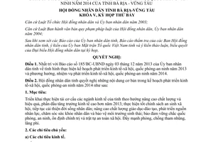 Nghị quyết 13/2013/NQ-HĐND phát triển kinh tế xã hội quốc phòng an ninh 2014 Bà Rịa Vũng Tàu