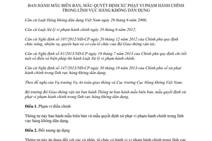 Thông tư 53/2013/TT-BGTVT mẫu biên bản xử phạt vi phạm hành chính hàng không