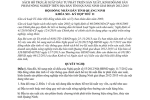 Nghị quyết 113/2013/NQ-HĐND sửa đổi Nghị quyết 53/2012/NQ-HĐND Quảng Ninh