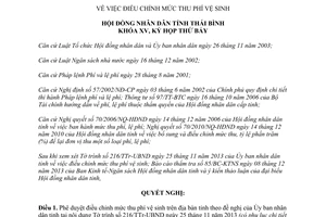 Nghị quyết 20/2013/NQ-HĐND điều chỉnh mức thu phí vệ sinh Thái Bình