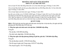 Nghị quyết 16/2013/NQ-HĐND dự toán thu chi ngân sách nhà nướcThái Bình