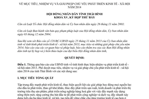 Nghị quyết 15/2013/NQ-HĐND mục tiêu nhiệm vụ giải pháp phát triển kinh tế xã hội 2014 Thái Bình