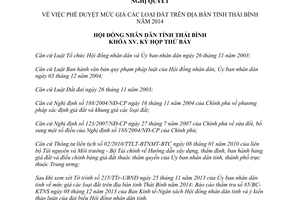 Nghị quyết 25/2013/NQ-HĐND giá đất Thái Bình 2014