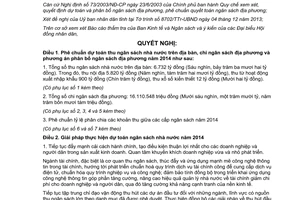 Nghị quyết 101/2013/NQ-HĐN dự toán thu chi phân bổ ngân sách năm 2014 Nghệ An