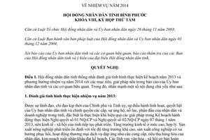 Nghị quyết 09/2013/NQ-HĐND nhiệm vụ năm 2014 Bình Phước