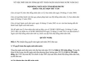 Nghị quyết 14/2013/NQ-HĐND tổng quyết toán ngân sách nhà nước 2012 Bình Phước
