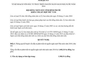 Nghị quyết 18/2013/NQ-HĐND kế hoạch vốn đầu tư phát triển nguồn ngân sách nhà nước 2014 Bình Phước