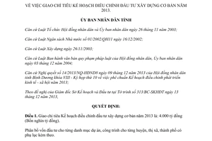 Quyết định 39/2013/QĐ-UBND chỉ tiêu kế hoạch điều chỉnh đầu tư xây dựng cơ bản 2013 Bình Dương