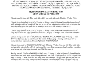 Nghị quyết 20/2013/NQ-HĐND bổ sung Nghị quyết 38/2011/NQ-HĐND quy định mức thu học phí Phú Thọ