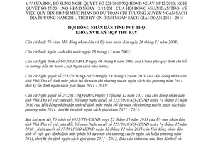 Nghị quyết 13/2013/NQ-HĐND sửa đổi Nghị quyết 225/2010/NQ-HĐND Nghị quyết 27/2011/NQ-HĐND Phú Thọ