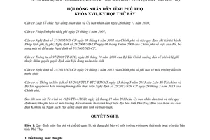 Nghị quyết 12/2013/NQ-HĐND phí bảo vệ môi trường với nước thải sinh hoạt tỉnh Phú Thọ