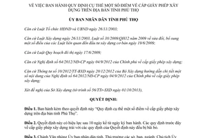 Quyết định 37/2013/QĐ-UBND Quy định cụ thể điểm cấp giấy phép xây dựng Phú Thọ