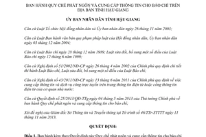 Quyết định 38/2013/QĐ-UBND Quy chế phát ngôn cung cấp thông tin báo chí Hậu Giang