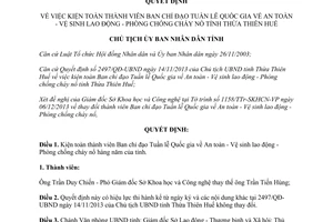 Quyết định 2735/QĐ-UBND năm 2013 Ban chỉ đạo An toàn Vệ sinh lao động Thừa Thiên Huế