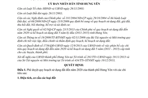 Quyết định 2398/QĐ-UBND 2013 quy hoạch sử dụng đất 2020 kế hoạch sử dụng đất Hưng Yên