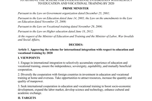 Decision No. 2448/QĐ-TTg international integration with respect to education vocational training by 2020