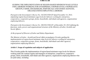 Circular No. 33/2013/TT-BLDTBXH region-based minimum wage levels for laborers working
