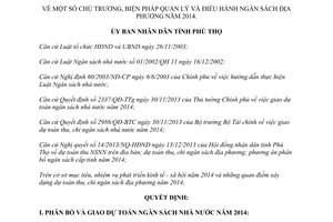 Quyết định 38/2013/QĐ-UBND chủ trương quản lý điều hành ngân sách địa phương 2014 Phú Thọ