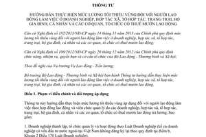 Thông tư 33/2013/TT-BLĐTBXH hướng dẫn thực hiện mức lương tối thiểu vùng lao động làm việc doanh nghiệp