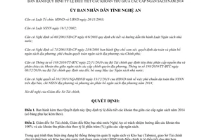 Quyết định 66/2013/QĐ-UBND tỷ lệ điều tiết các khoản thu giữa các cấp ngân sách 2014 Nghệ An