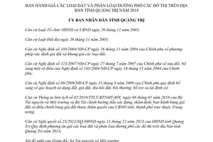 Quyết định 37/2013/QĐ-UBND giá đất phân loại đường phố đô thị Quảng Trị năm 2014