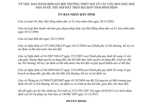 Quyết định 40/2013/QĐ-UBND đơn giá bồi thường cây cối hoa màu khi Nhà nước thu hồi đất Bình Định