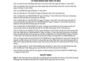 Quyết định 21/2013/QĐ-UBND bảng giá đất năm 2014 Cà Mau