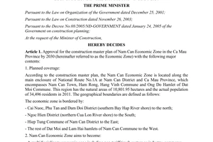 Decision No. 2456/QD-TTg 2013 development of Nam Can economic zone in the Ca Mau province by 2030
