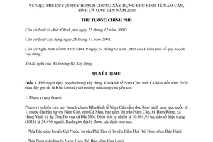 Quyết định 2456/QĐ-TTg năm 2013 Quy hoạch xây dựng Khu kinh tế Năm Căn Cà Mau 2030