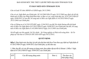 Quyết định 49/2013/QĐ-UBND mức thu thủy lợi phí Kon Tum