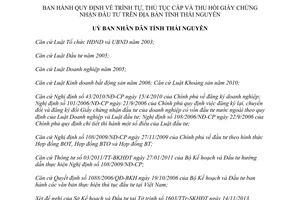 Quyết định 32/2013/QĐ-UBND trình tự thủ tục cấp thu hồi Giấy chứng nhận đầu tư Thái Nguyên