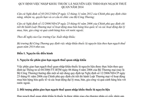 Thông tư 33/2013/TT-BCT nhập khẩu thuốc lá nguyên liệu theo hạn ngạch thuế 2014