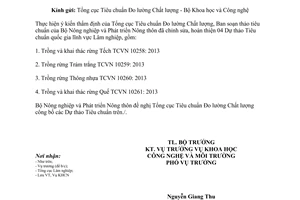 Công văn 5791/BNN-KHCN năm 2013 đề nghị công bố Tiêu chuẩn quốc gia