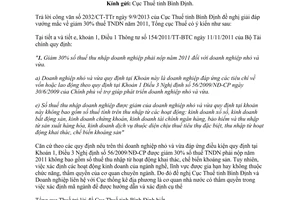 Công văn 4279/TCT-CS năm 2013 vướng mắc giảm 30% thuế thu nhập doanh nghiệp 2011