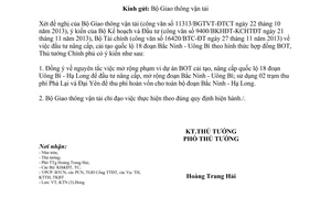 Công văn 2182/TTg-KTN năm 2013 đầu tư nâng cấp cải tạo quốc lộ 18 theo BOT