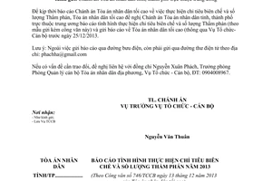 Công văn 746/TCCB năm 2013 báo cáo công tác tổ chức cán bộ Tòa án