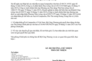 Công văn 10574/VPCP-KTN năm 2013 nhập khẩu gỗ từ Campuchia