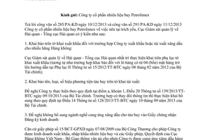 Công văn 1282/GSQL-GQ3 năm 2013 vướng mắc hải quan xuất khẩu xăng dầu tàu bay