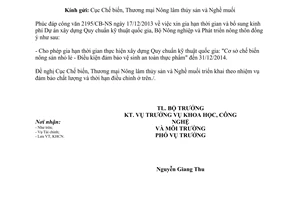 Công văn 5986/BNN-KHCN kế hoạch xây dựng tiêu chuẩn năm 2013