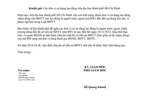 Công văn 5010/BHXH-THU 2013 đóng Bảo hiểm y tế cho người nước ngoài Hồ Chí Minh